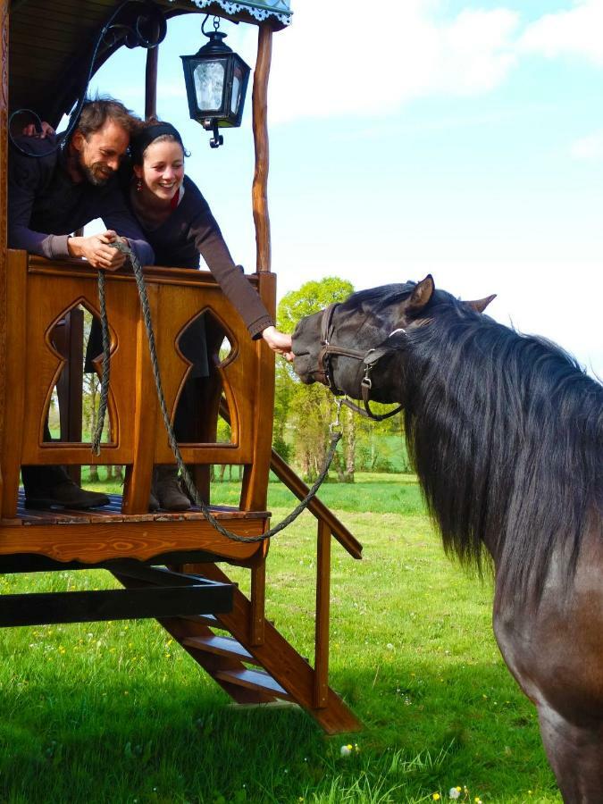 Une Roulotte Et Des Chevaux Treffléan Exteriör bild